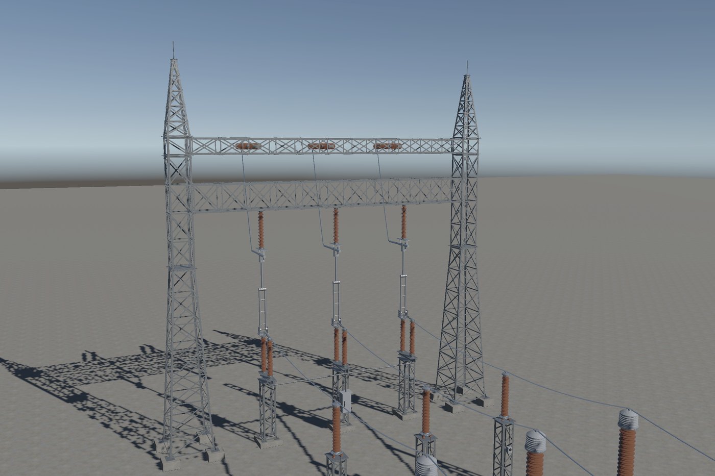 Line entry with gantry and semi-pantograph disconnector